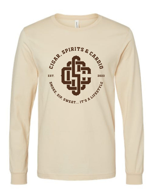 Cigar, Spirits & Cardio Men's Logo Long Sleeve Nicaragua Cream